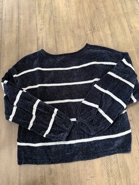 American Eagle Outfitters Navy and White Striped Crew Sweater